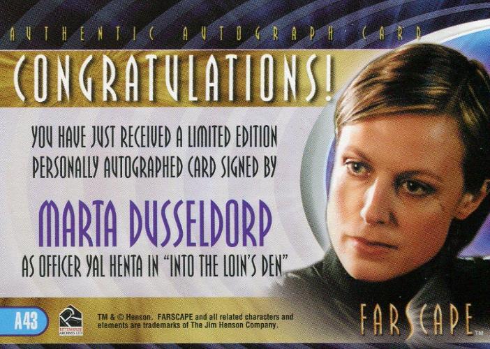 Farscape Through the Wormhole Marta Dusseldorp Autograph Card A43   - TvMovieCards.com
