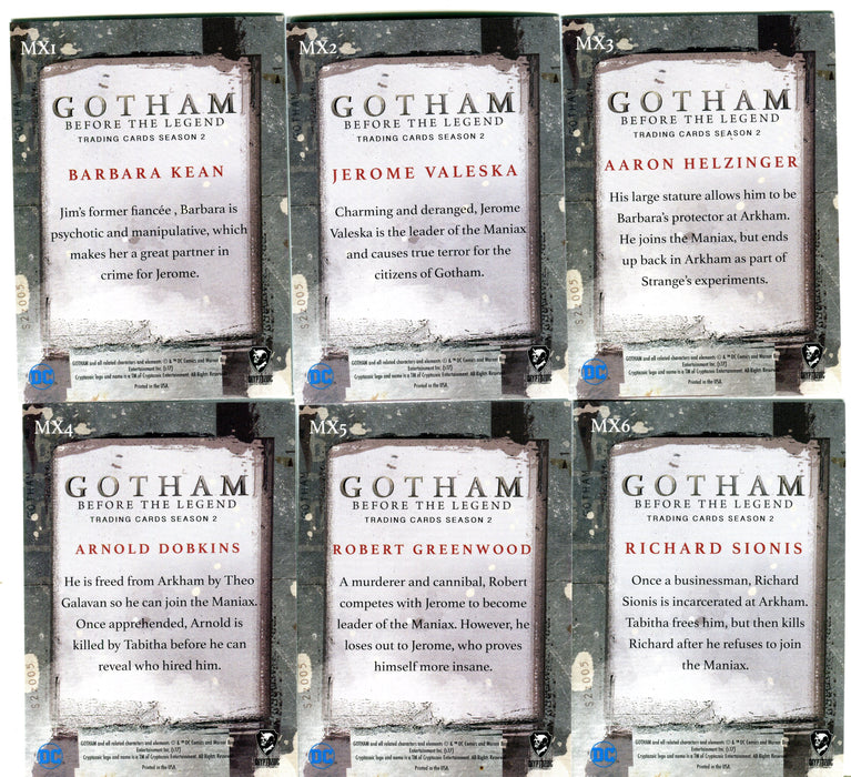 2017 Gotham Season 2 Silver Foil Parallel The Maniax Chase Card Set MX1-6   - TvMovieCards.com