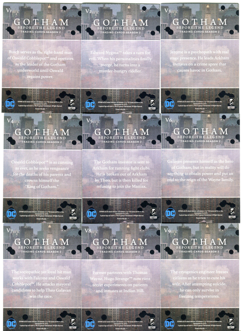 2017 Gotham Season 2 Silver Foil Parallel Rising Villains Chase Card Set V1-V9   - TvMovieCards.com