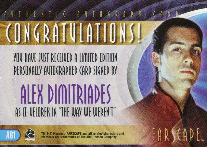 Farscape Through the Wormhole Alex Dimitriades Autograph Card A61   - TvMovieCards.com
