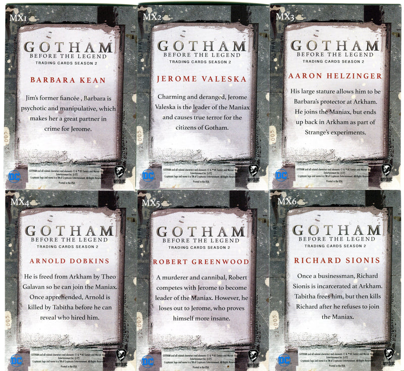 2017 Gotham Season 2 Penquin Parallel The Maniax Chase Card Set MX1-6   - TvMovieCards.com
