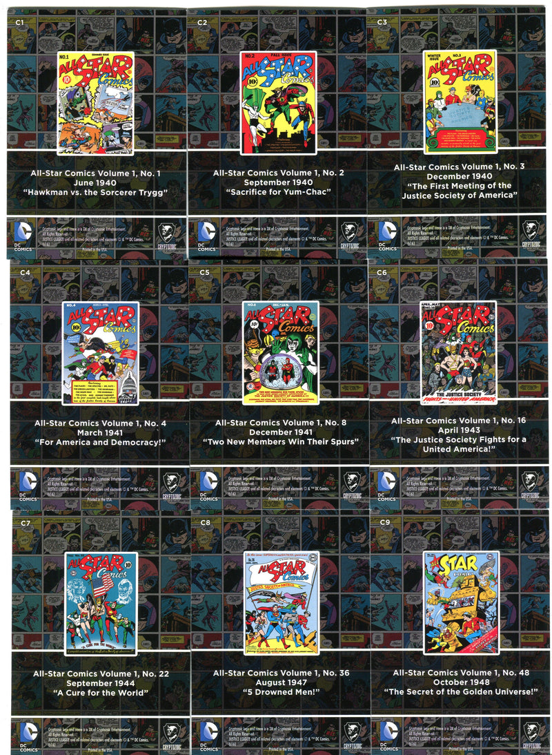 DC Comics Justice League Foil All Star Comics Parallel Chase Card Set C1-9   - TvMovieCards.com