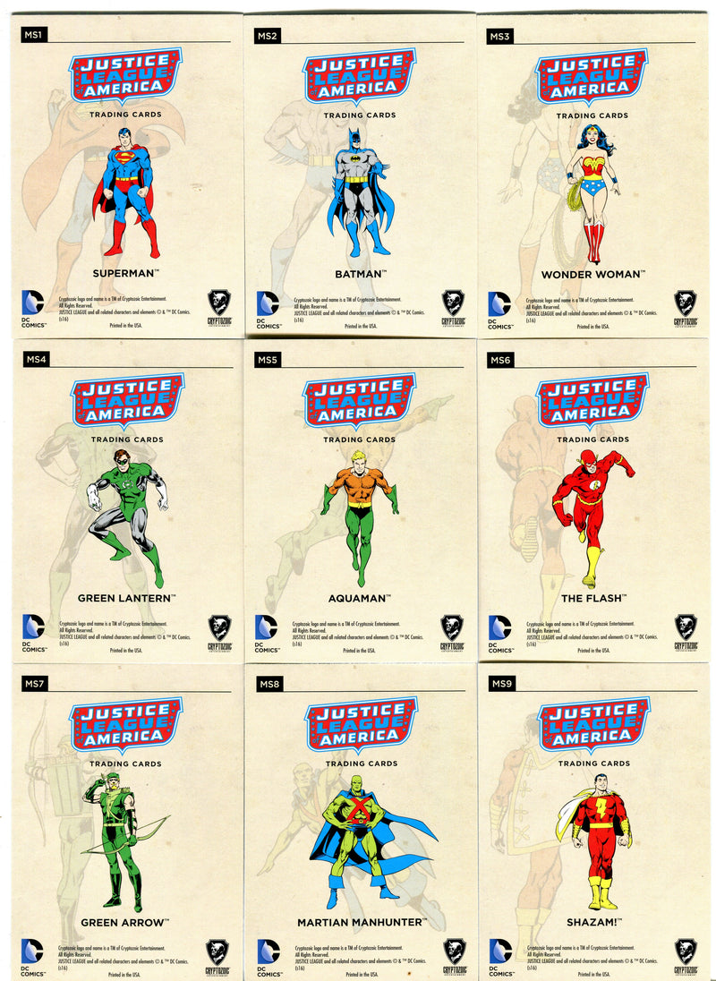 DC Comics Justice League Silver Foil Model Sheets Parallel Chase Card Set MS1-9   - TvMovieCards.com