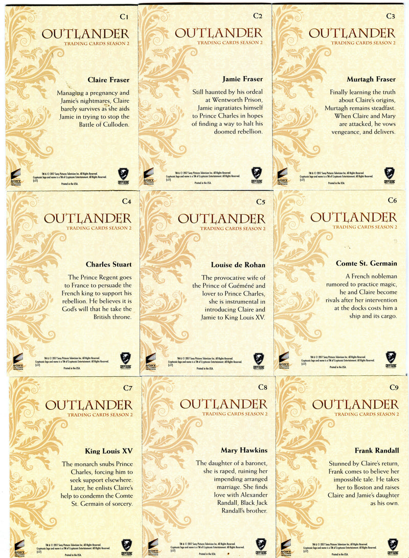 Outlander Season 2 Rainbow Foil Character Bios Parallel Chase Card Set C1-C9   - TvMovieCards.com
