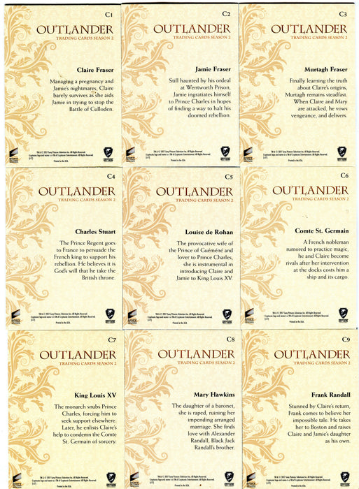 Outlander Season 2 Rainbow Foil Character Bios Parallel Chase Card Set C1-C9   - TvMovieCards.com