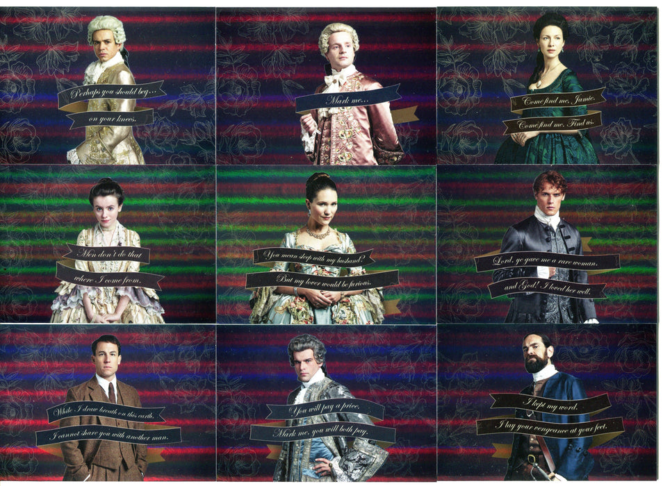 Outlander Season 2 Rainbow Foil Quotes Parallel Chase Card Set Q1-Q9   - TvMovieCards.com