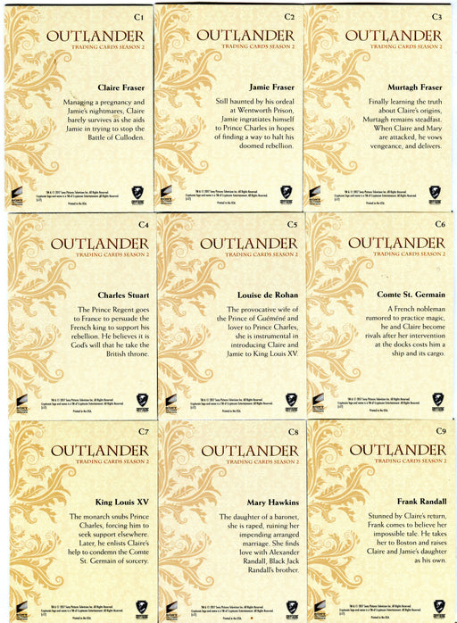 Outlander Season 2 Gold Jacobite Character Bios Parallel Chase Card Set C1-C9   - TvMovieCards.com