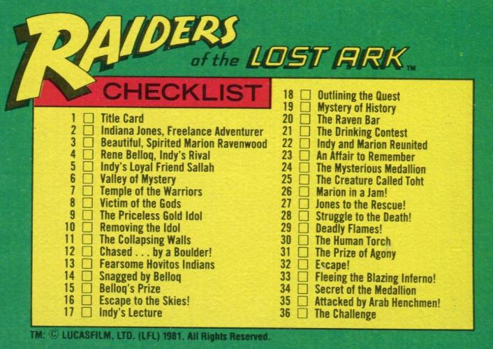 Indiana Jones Raiders of the Lost Ark 1981 Vintage Card Set 88 Cards Topps   - TvMovieCards.com