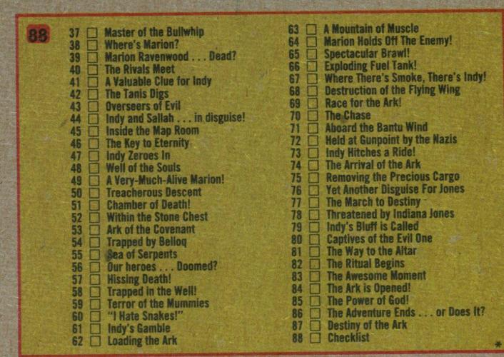 Indiana Jones Raiders of the Lost Ark 1981 Vintage Card Set 88 Cards Topps   - TvMovieCards.com