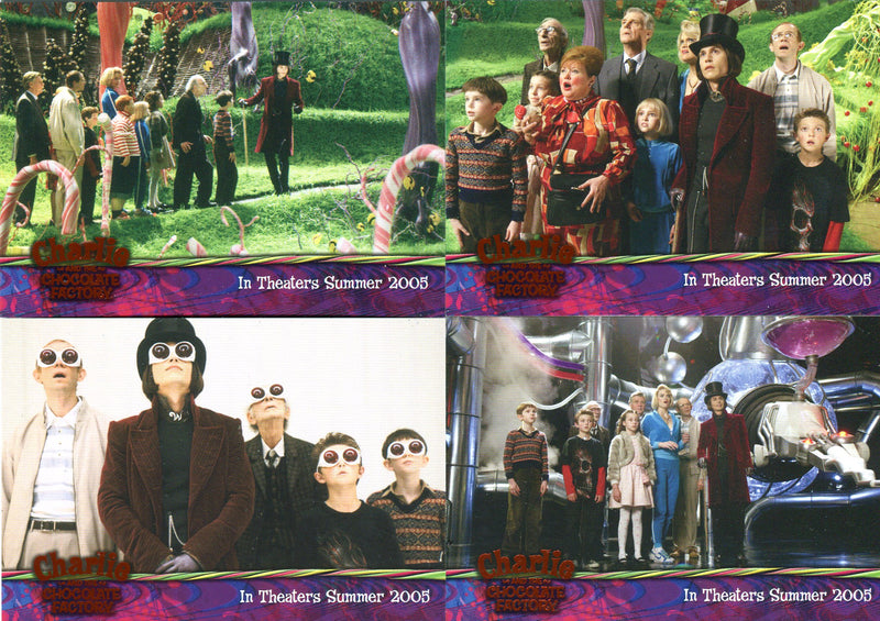 Charlie & Chocolate Factory Red Foil Stamped Promo Card Set 4 Cards Artbox 2005   - TvMovieCards.com