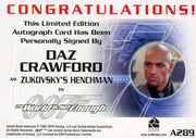 James Bond Classics 2016 Daz Crawford Autograph Card A289   - TvMovieCards.com
