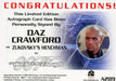 James Bond Classics 2016 Daz Crawford Autograph Card A289   - TvMovieCards.com