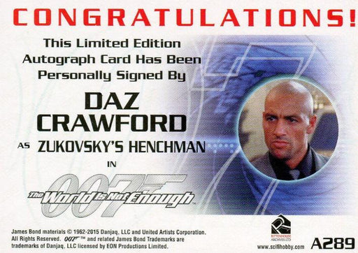 James Bond Classics 2016 Daz Crawford Autograph Card A289   - TvMovieCards.com