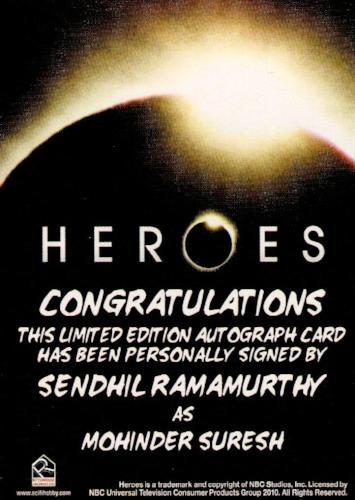 Heroes Archives Sendhil Ramamurthy as Mohinder Suresh Autograph Card   - TvMovieCards.com