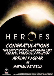 Heroes Archives Adrian Pasdar as Nathan Petrelli Autograph Card   - TvMovieCards.com