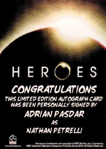 Heroes Archives Adrian Pasdar as Nathan Petrelli Autograph Card   - TvMovieCards.com