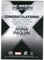 X-Men The Last Stand Autograph Card Anna Paquin as Rogue   - TvMovieCards.com
