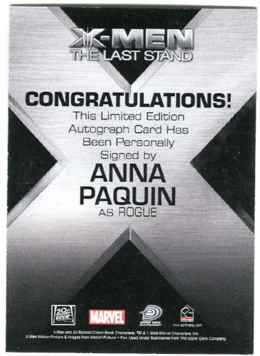 X-Men The Last Stand Autograph Card Anna Paquin as Rogue   - TvMovieCards.com