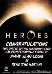 Heroes Archives Jimmy Jean-Louis as Rene Autograph Card   - TvMovieCards.com