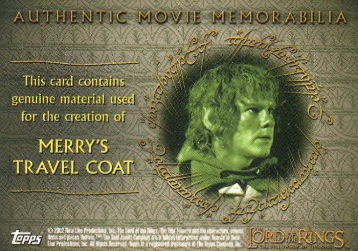Lord of the Rings Fellowship Update Merry's Travel Coat Costume Card   - TvMovieCards.com