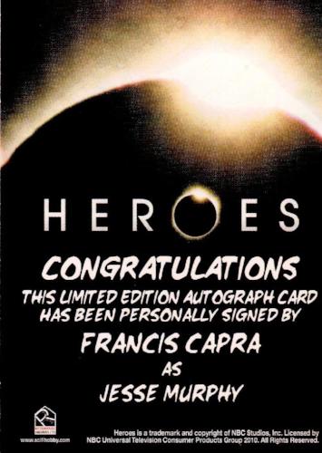 Heroes Archives Francis Capra as Jesse Murphy Autograph Card   - TvMovieCards.com