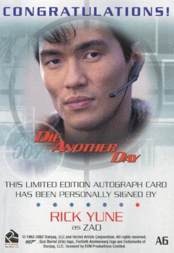 James Bond Die Another Day Rick Yune Autograph Card A6   - TvMovieCards.com