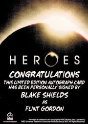 Heroes Archives Blake Shields as Flint Gordon Autograph Card   - TvMovieCards.com