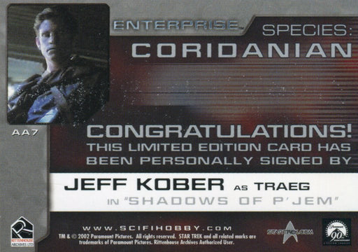 Star Trek Enterprise Season One 1 Autograph Card Jeff Kober Traeg AA7   - TvMovieCards.com