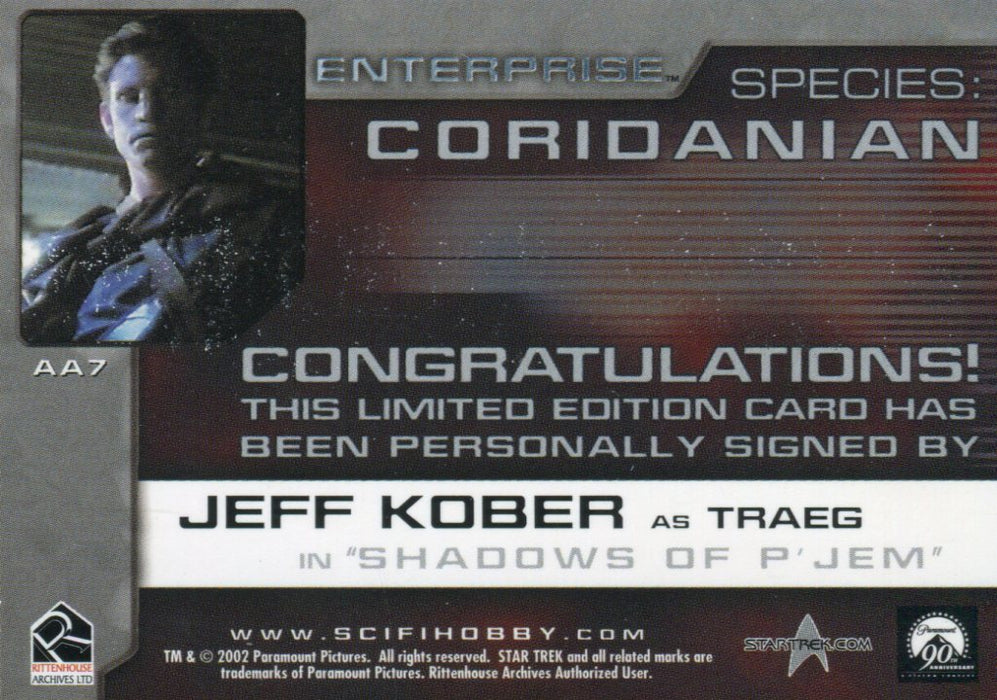 Star Trek Enterprise Season One 1 Autograph Card Jeff Kober Traeg AA7   - TvMovieCards.com