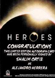 Heroes Archives Shalim Ortiz as Alejandro Herrera Autograph Card   - TvMovieCards.com