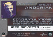Star Trek Enterprise Season One 1 Autograph Card Jeff Ricketts Keval AA4   - TvMovieCards.com