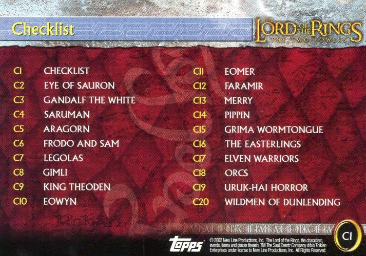 Lord of the Rings Two Towers Cadbury Promo Card Set 20 Cards   - TvMovieCards.com