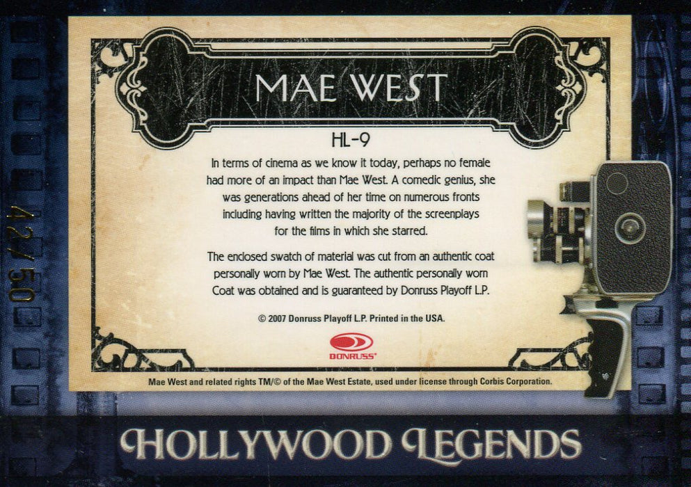 Americana Hollywood Legends Mae West Limited Costume Card HL-9 #42/50   - TvMovieCards.com