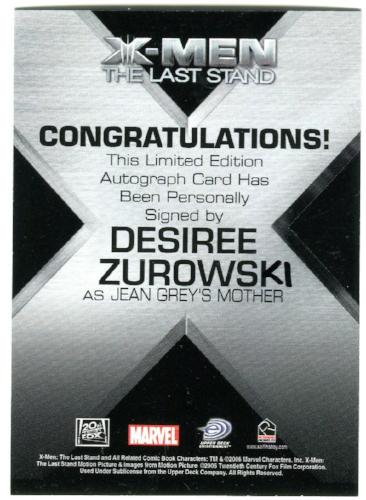 X-Men The Last Stand Autograph Card Desiree Zurowski as Jean Grey's Mother   - TvMovieCards.com