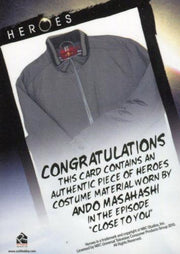 Heroes Archives Ando Masahashi Costume Card   - TvMovieCards.com