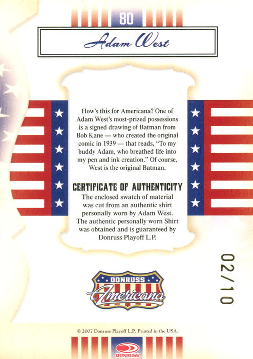 Americana Adam West Limited Edition Proof Costume Card #80 02/10   - TvMovieCards.com
