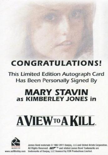 James Bond Autographs & Relics Mary Stavin as Kimberley Jones Autograph Card   - TvMovieCards.com