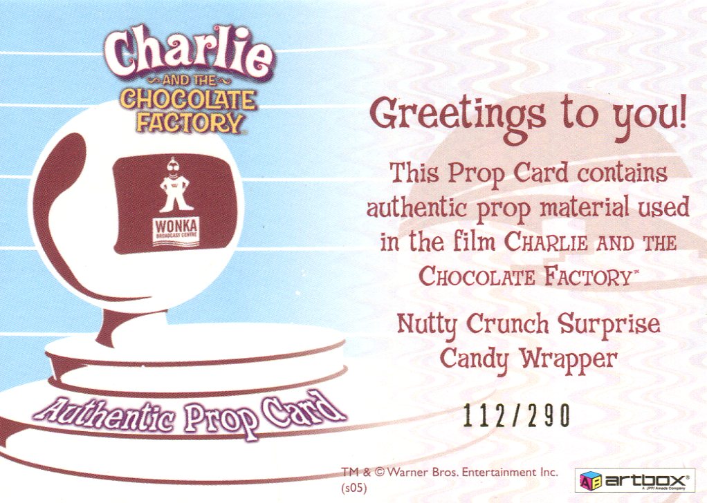 Charlie & Chocolate Factory Nutty Crunch Candy Wrapper Prop Card