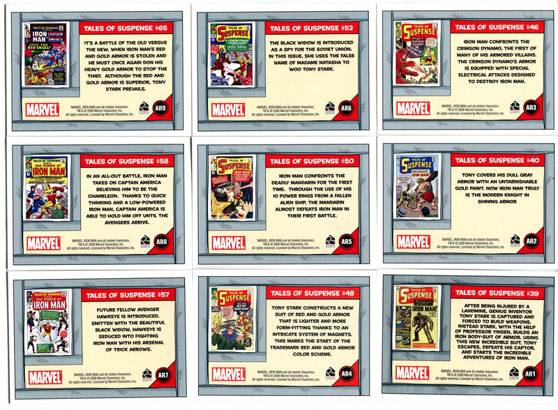 2008 Iron Man Movie - Archives (Tales of Suspense) AR1-AR9 Chase Card Set   - TvMovieCards.com