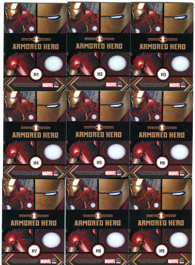 2008 Iron Man Movie - Armored Hero H1-H9 Insert Chase Trading Card Set   - TvMovieCards.com