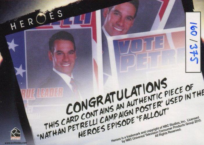 Heroes Archives Limited Nathan Petrelli Campaign Poster Prop Card #160/375   - TvMovieCards.com