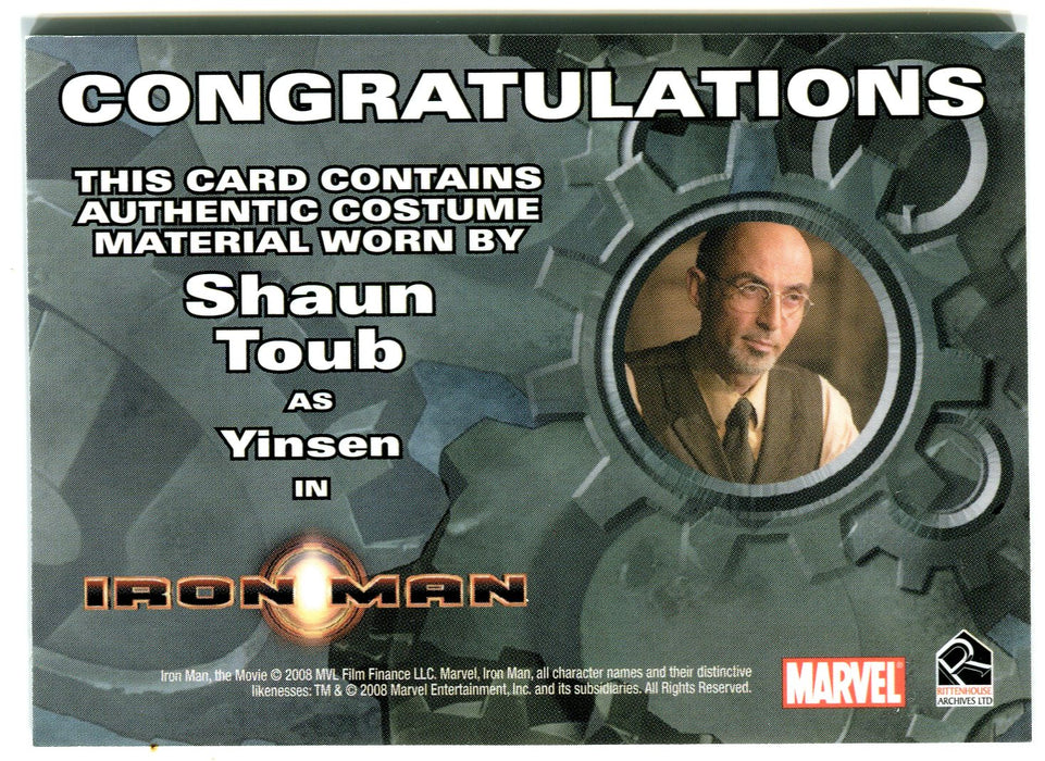 2008 Iron Man Movie Shaun Toub as Yinsen (Vest) Costume Trading Card   - TvMovieCards.com