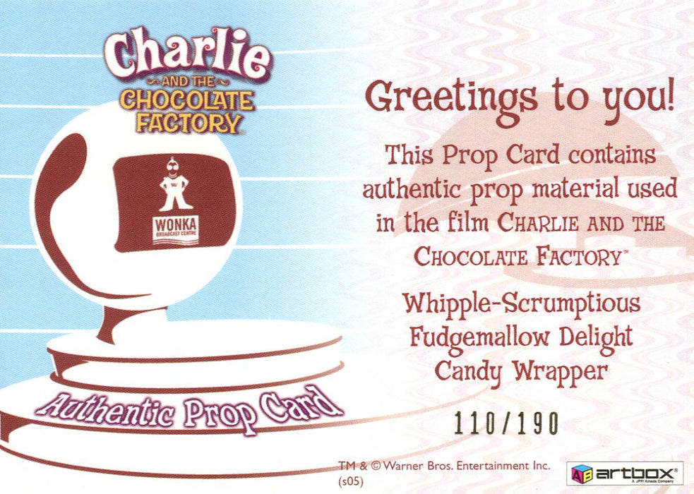 Charlie & Chocolate Factory Whipple-Scrumptious Candy Wrapper Prop Card #110/190   - TvMovieCards.com