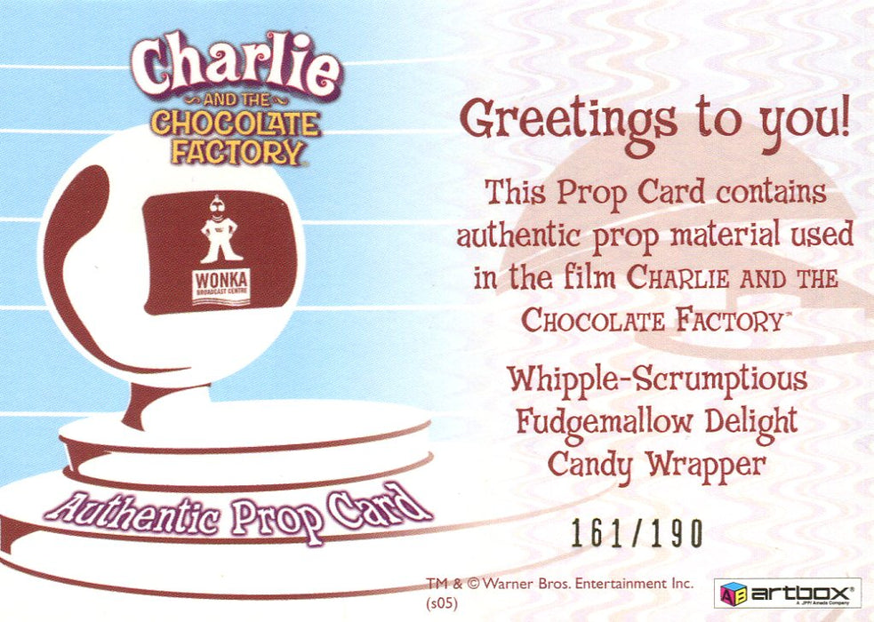 Charlie & Chocolate Factory Whipple-Scrumptious Candy Wrapper Prop Card #161/190   - TvMovieCards.com
