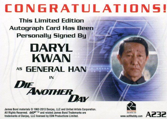 James Bond Autographs & Relics Daryl Kwan as General Han Autograph Card A232   - TvMovieCards.com