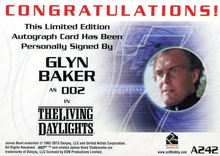 James Bond Autographs & Relics Glyn Baker as 002 Autograph Card A242   - TvMovieCards.com
