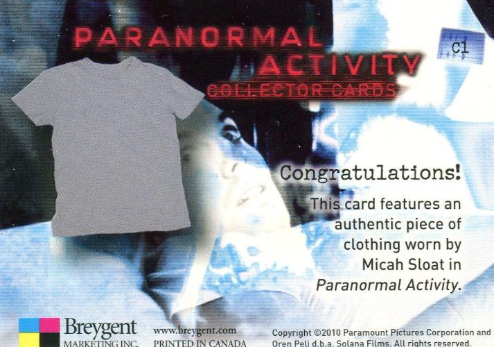 Paranormal Activity Movie Micah Sloat Costume Card C1   - TvMovieCards.com