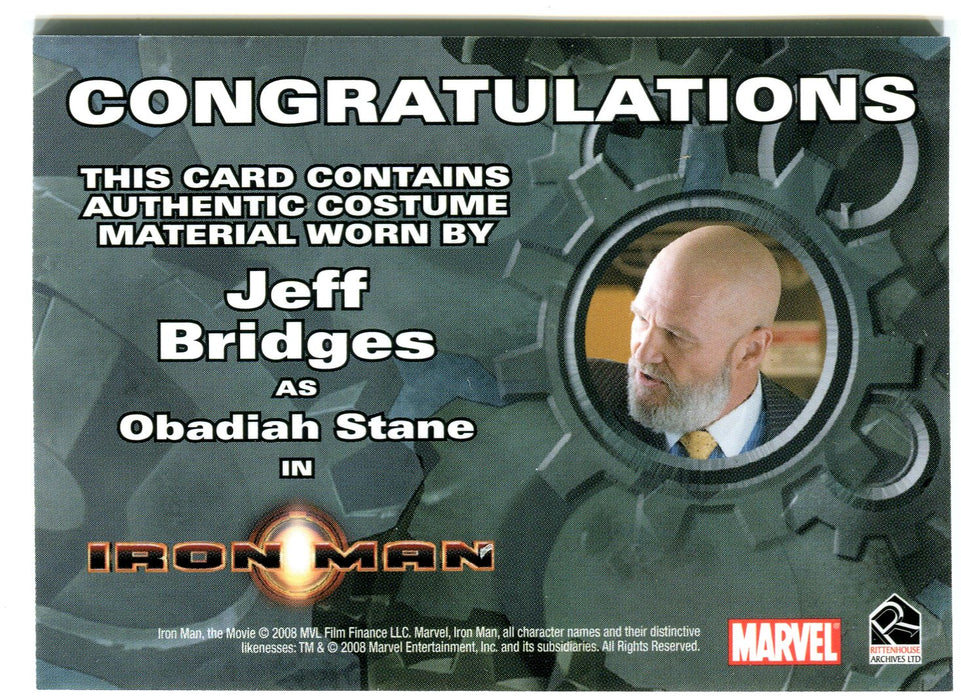 2008 Iron Man Movie Jeff Bridges as Obadiah Stane (Yellow Tie) Costume Card   - TvMovieCards.com