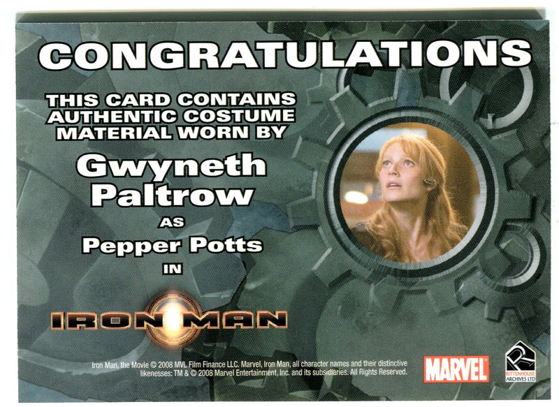 2008 Iron Man Movie Gwyneth Paltrow as Pepper Potts (Black Jacket) Costume Card   - TvMovieCards.com