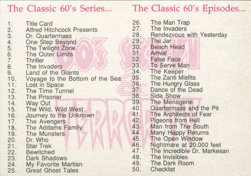 60's Sci-Fi & Terror TV Series 1 Card Set 50 Cards FunFax 1994 - TvMovieCards.com